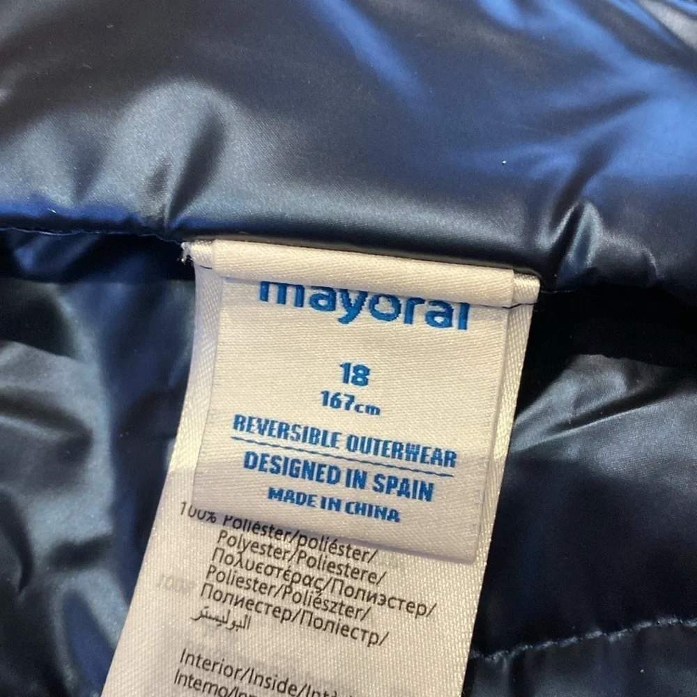 Mayoral blue metallic faux fur reversible jacket